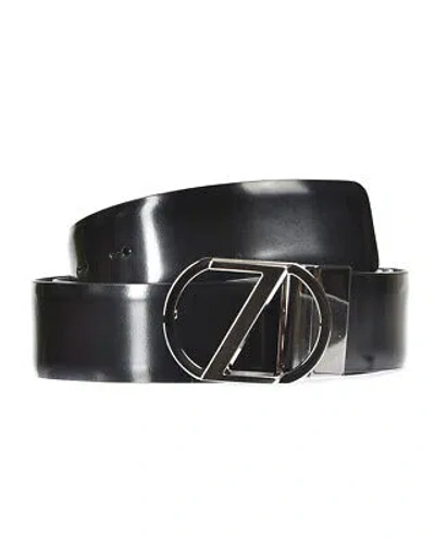 Pre-owned Zegna Belt Double Face Leather Italy Man Black Bspox19324 Ner Sz.95 Make Offer
