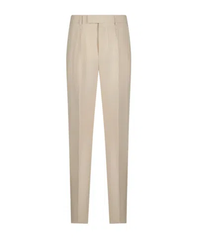 Zegna Pleated Linen Trousers In Neutral