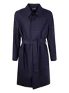 Zegna Wool Overcoat With Belted Waist And Pockets In Blue
