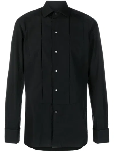 Zegna Bib Collar Buttoned Shirt In Black