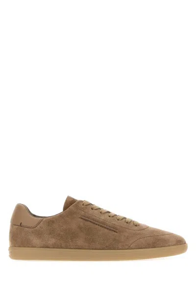 Zegna Biscuit Suede Sneaker In Leather Lining In Nude