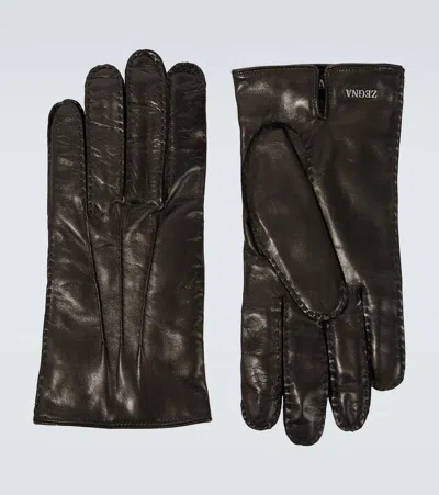 Zegna Leather Gloves In Black