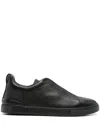 Zegna Triple Stitch Deerskin Leather Slip-on Sneaker In Black