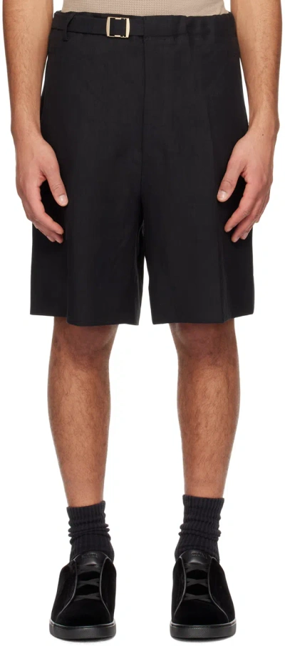 Zegna Black Belted Shorts In 773c50a7 Nero Opaco