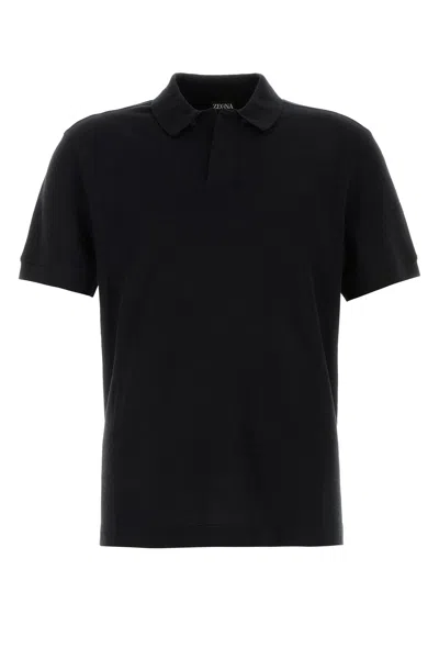 Zegna Black Cotton Blend Polo Shirt