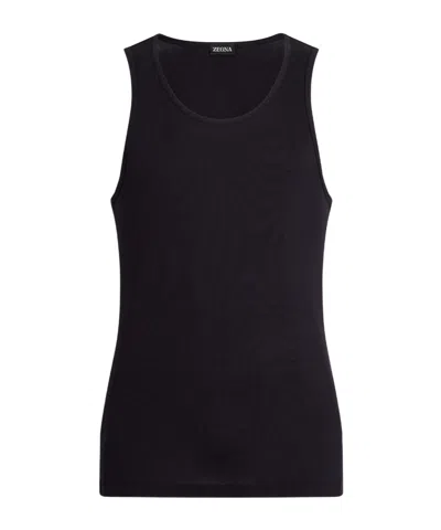 ZEGNA BLACK COTTON BLEND TANK TOP