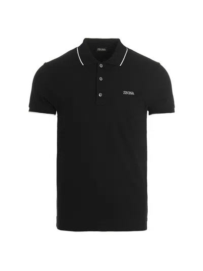 Zegna Black Embroidered Logo Polo