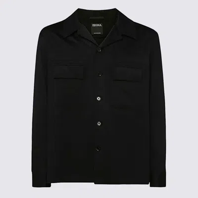 ZEGNA BLACK LEATHER CASUAL JACKET