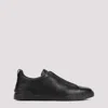 Zegna Textured Leather Round Toe Sneakers In Black
