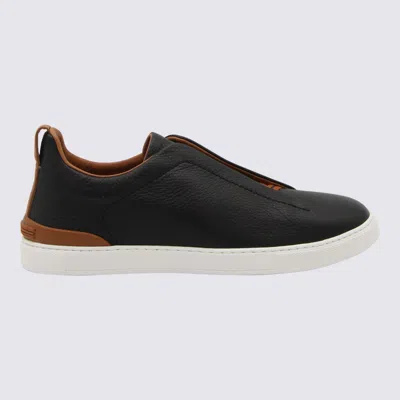 ZEGNA BLACK LEATHER SNEAKERS