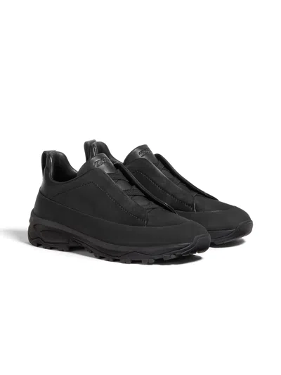 ZEGNA BLACK LEATHER TRIPLE STITCH MONTE SNEAKERS