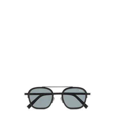 Zegna Black Orizzonte I Metal Acetate And Leather Sunglasses In Blue