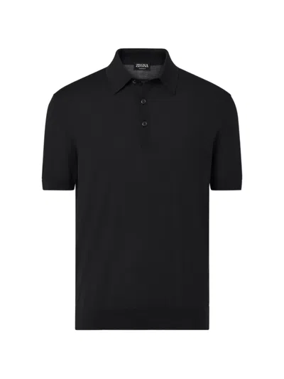 Zegna Black Wool Polo Shirt