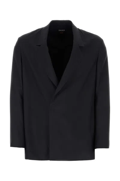 ZEGNA ZEGNA BLACK SILK BLAZER