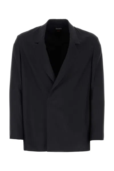 ZEGNA BLACK SILK BLAZER