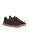Zegna Baskets Triple Stitch En Veau Velours Noires In Black