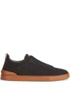 Zegna Baskets Triple Stitch En Veau Velours Noires In Black