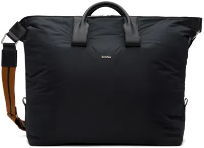 Zegna Black Technical Fabric Holdall Duffle Bag In Ner Black