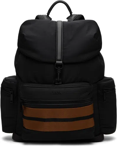 Zegna Black Stripe-trim Backpack