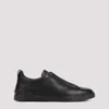 ZEGNA BLACK TRIPLE STITCH DEER LEATHER SNEAKERS