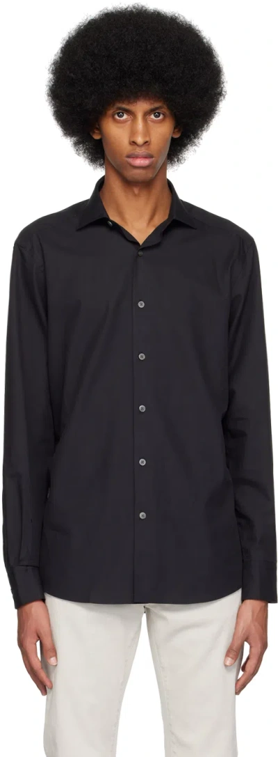 Zegna Black Trofeo Shirt In 490 Black Solid