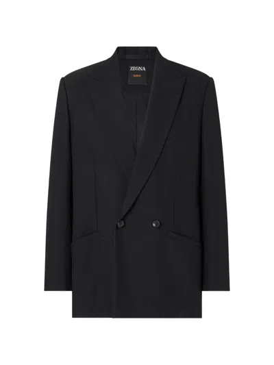 Zegna Black Wool And Mohair Jacket In Blue