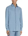 Zegna Bleached Button Front Shirt In Light Blue