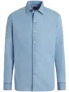 Zegna Bleached Button Front Shirt In Blue