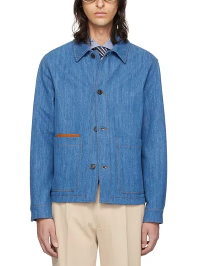 Zegna Blue Buttoned Denim Jacket Light Blue