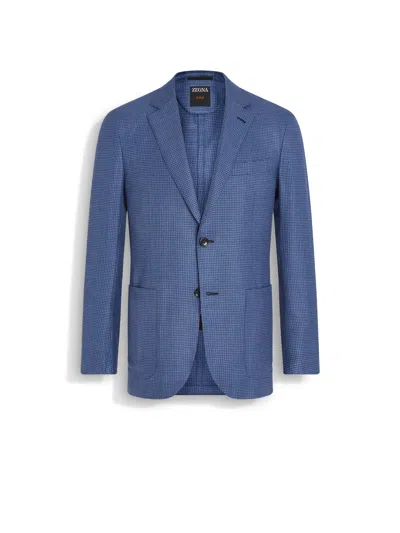 Zegna Blue Cashmere Silk And Linen Cardigan Jacket