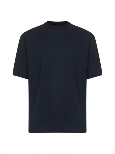 ZEGNA BLUE COTTON AND SILK CREWNECK T-SHIRT