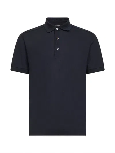 Zegna Short-sleeve Cotton Polo Shirt In Blue