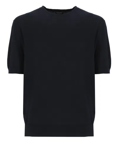Zegna Blue Cotton T-shirt In Black