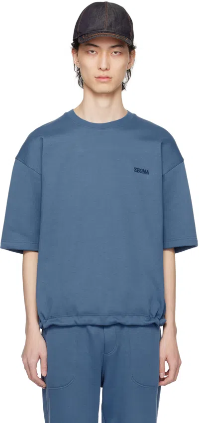 Zegna Blue Crewneck Sweatshirt In 422 - Blue Medio Uni