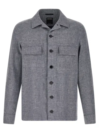 Zegna Linen-wool-silk Blend Overshirt In Gray