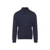 Zegna Cashseta Knit Polo With Ribbed Cuffs And Hem In Blue