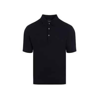 Zegna Blue Navy Cotton Polo In Black
