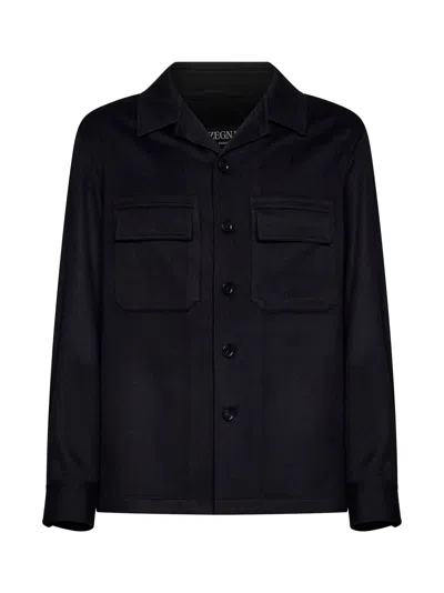 Zegna Blue Oasi Cashmere Alba Overshirt In Black
