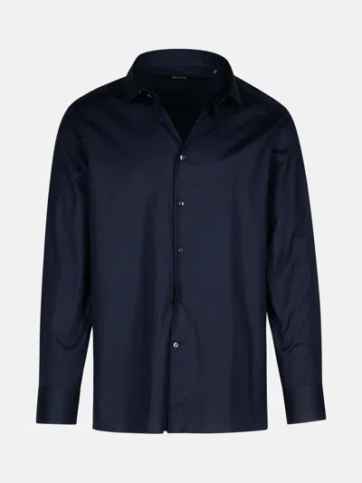 Zegna Blue Stretch Cotton Shirt