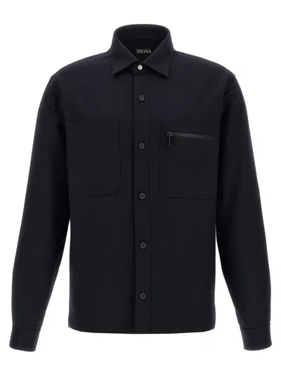 ZEGNA BLUE TECHMERINO OVERSHIRT