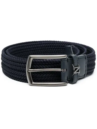 Zegna Braided Buckle Belt In Blue