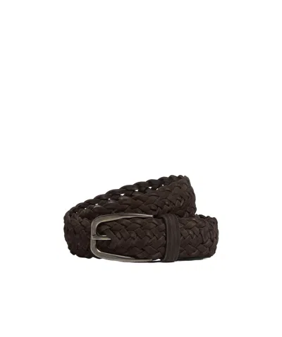 Zegna Braided Leather Belt In Dark Brown