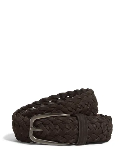 Zegna Braided Leather Belt In Dark Brown
