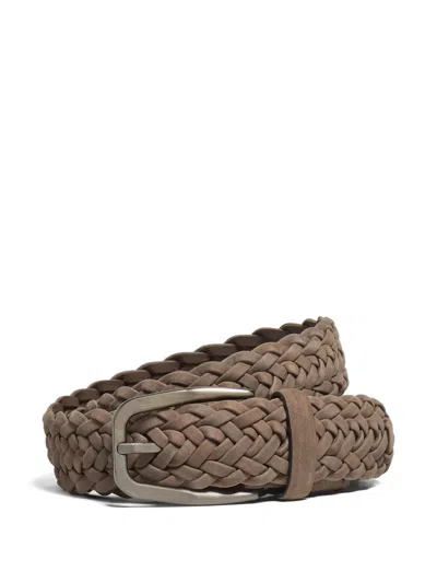 Zegna Braided Leather Belt In Brown