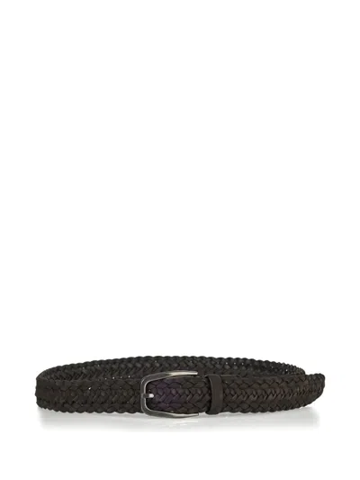 Zegna Braided Leather Belt In Brown
