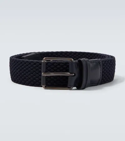 Zegna Braided Leather-trimmed Belt In Blue
