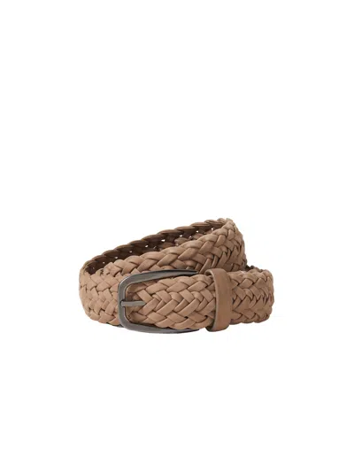 Zegna Braided Nubuck Belt In Brown