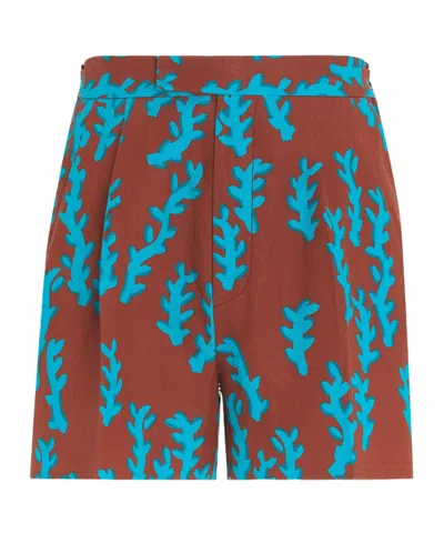 Zegna Brick Red And Bright Teal Blue Oasi Lino Shorts In Brown