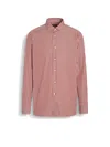 Zegna Striped Cotton Shirt In Rouge Brique/blanc