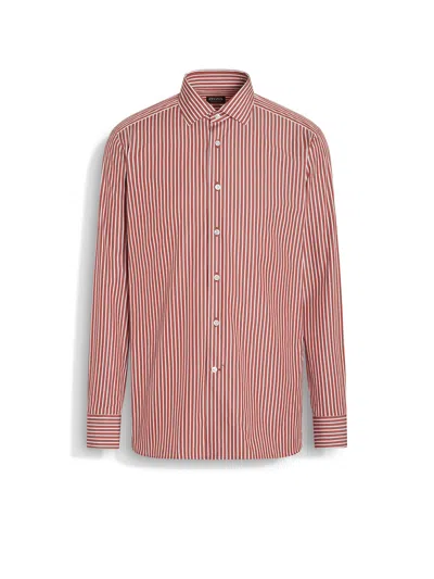 ZEGNA BRICK RED AND WHITE MACRO-STRIPED CENTOVENTIMILA COTTON SHIRT